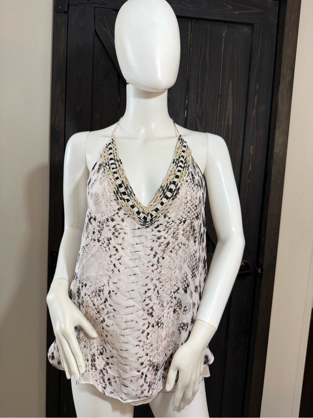 Haute hippie 100% Silk Snake Print Halter Tank Top in Neutral Tones - Picture 5 of 11